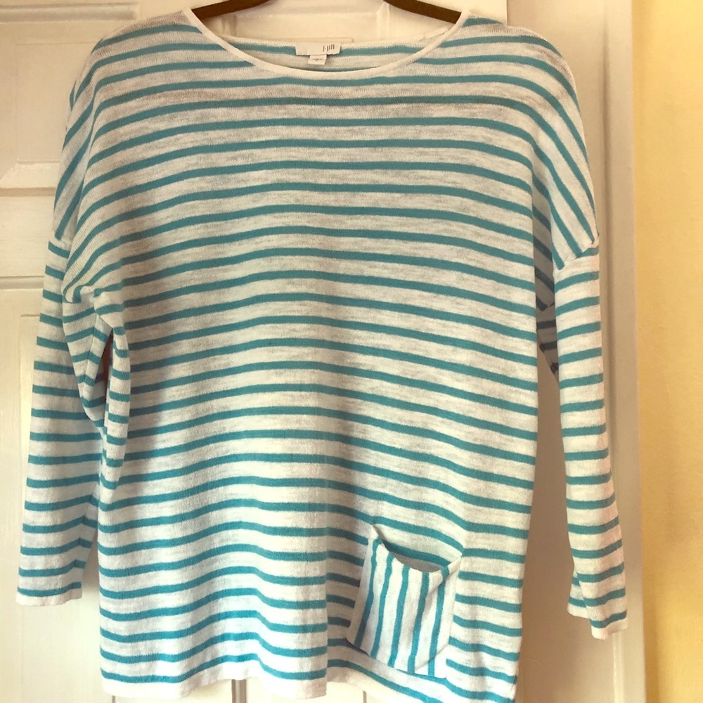 JJill teal & white stripe summer top